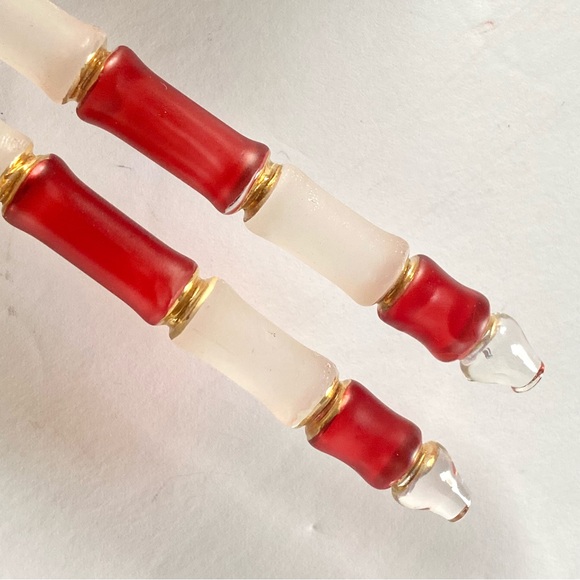 Set of 2 Handmade Glass Candy Cane Ornaments 5.5” Frosted & Clear Glass - Picture 7 of 9